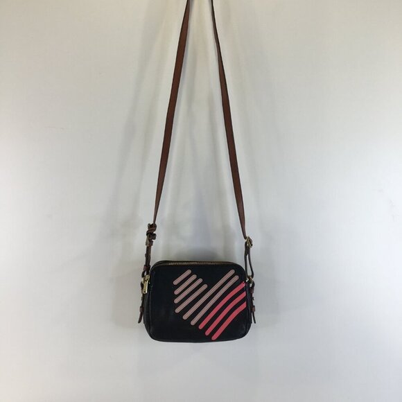 Fossil Piper Toaster Ombré Stripe Heart Leather Double Zipper Black Crossbody - Picture 10 of 16